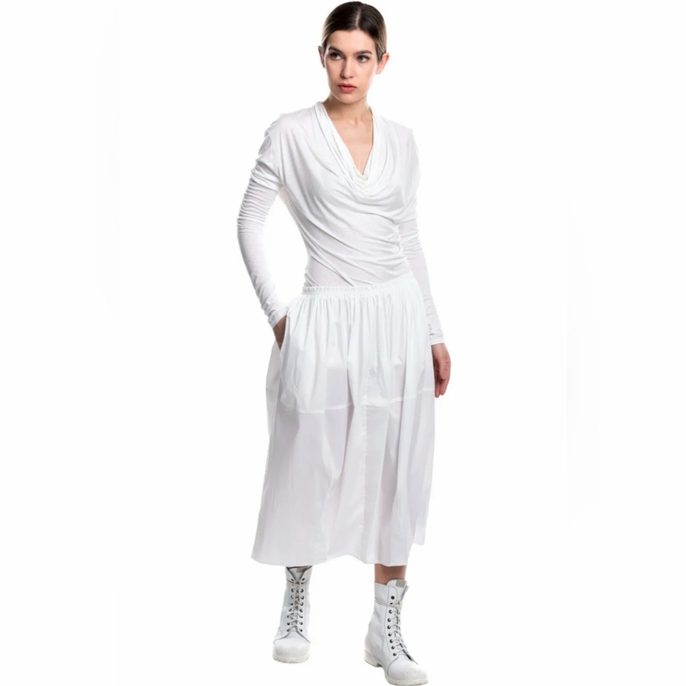 Twinset Simona Barbieri White Midi Skirt – Elastic Waist, Flowy Fit